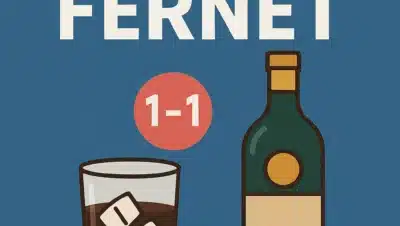Thumbnail ilustrado con una botella de fernet, un vaso con hielo y Coca-Cola, y el texto ‘Cómo preparar un fernet’ sobre fondo azul.